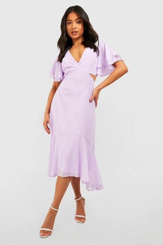 BOOHOO Petite V Neck Angel Sleeve Midi Dress 1 BOOHOO Petite V Neck Angel Sleeve Midi Dress