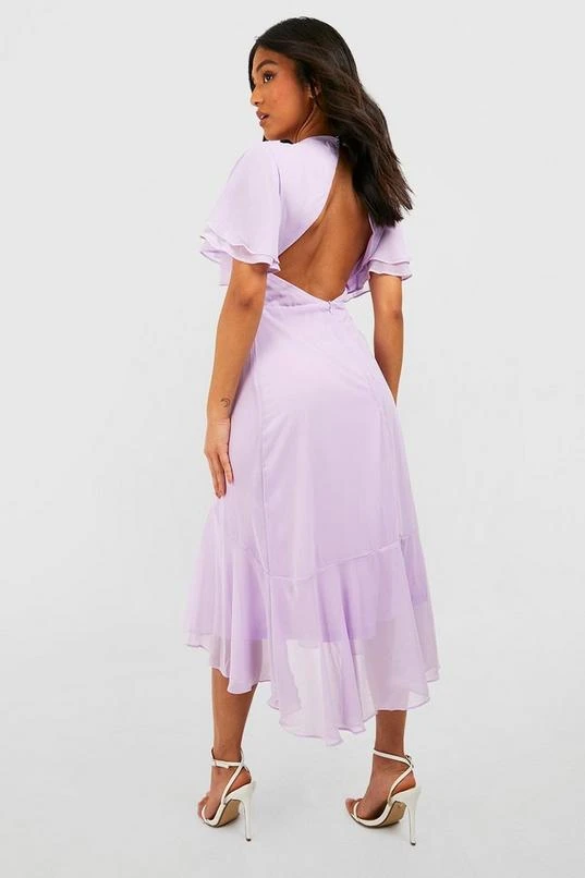BOOHOO Petite V Neck Angel Sleeve Midi Dress 2 BOOHOO Petite V Neck Angel Sleeve Midi Dress - Image 2