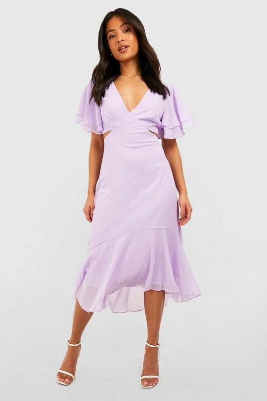 BOOHOO Petite V Neck Angel Sleeve Midi Dress 3 BOOHOO Petite V Neck Angel Sleeve Midi Dress - Image 3