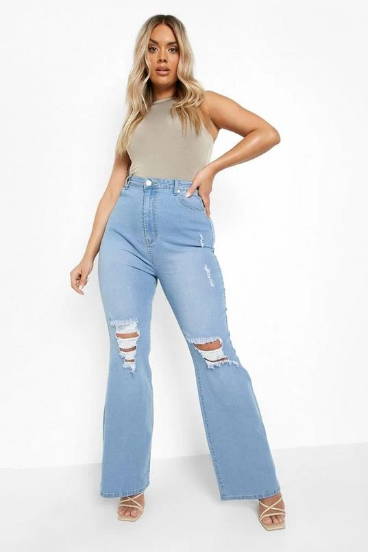 BOOHOO Plus High Waisted Split Detail Flare Jeans 1 BOOHOO Plus High Waisted Split Detail Flare Jeans