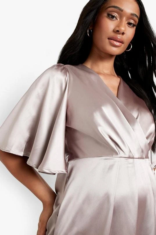 BOOHOO Maternity Occasion Satin Wrap Midi Dress 4 BOOHOO Maternity Occasion Satin Wrap Midi Dress - Image 4
