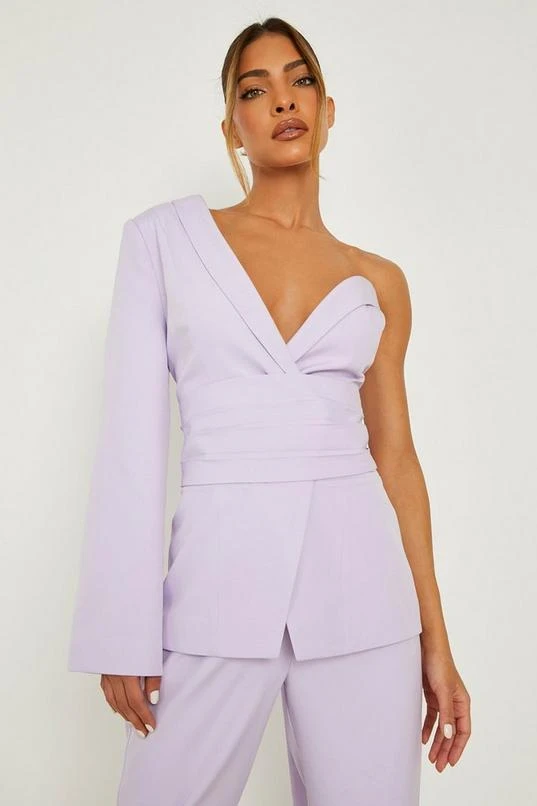 BOOHOO One Shoulder Belted Tailored Blazer 1 BOOHOO One Shoulder Belted Tailored Blazer