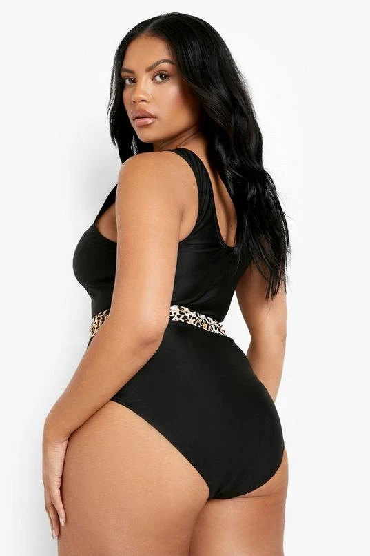 BOOHOO Plus Leopard Contrast Cut Out Swimsuit 2 BOOHOO Plus Leopard Contrast Cut Out Swimsuit - Image 2