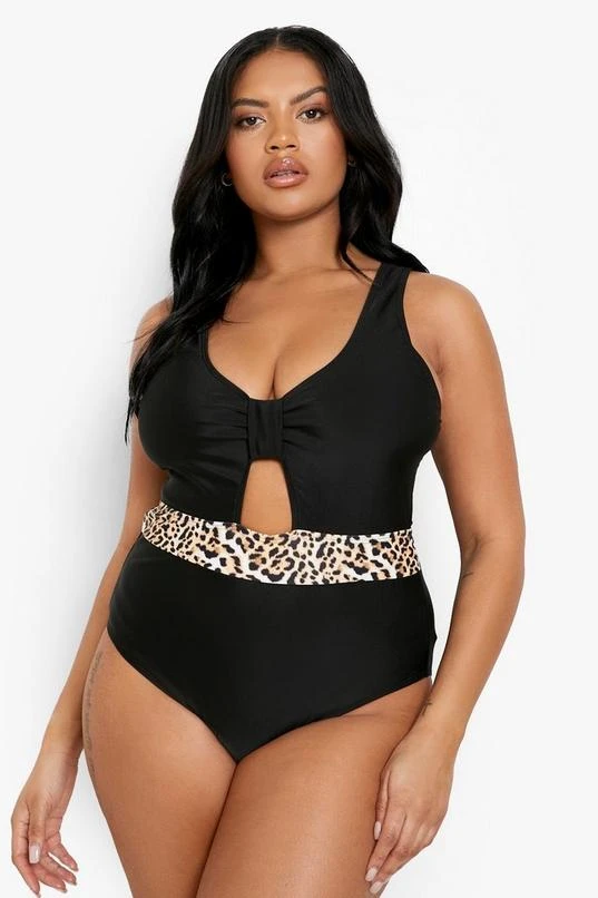 BOOHOO Plus Leopard Contrast Cut Out Swimsuit 3 BOOHOO Plus Leopard Contrast Cut Out Swimsuit - Image 3