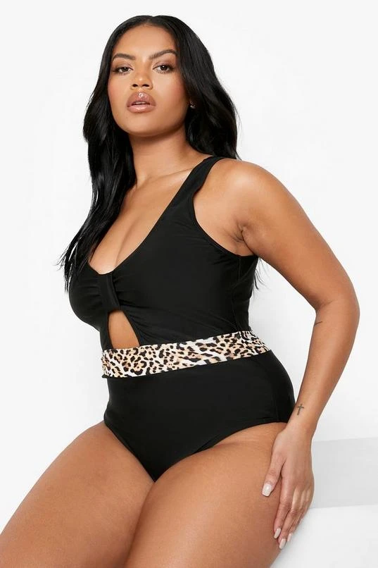 BOOHOO Plus Leopard Contrast Cut Out Swimsuit 4 BOOHOO Plus Leopard Contrast Cut Out Swimsuit - Image 4