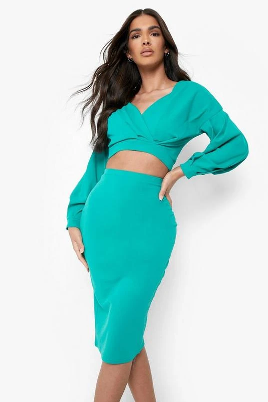 BOOHOO Off The Shoulder Wrap Top & Midi Skirt 3 BOOHOO Off The Shoulder Wrap Top & Midi Skirt - Image 3