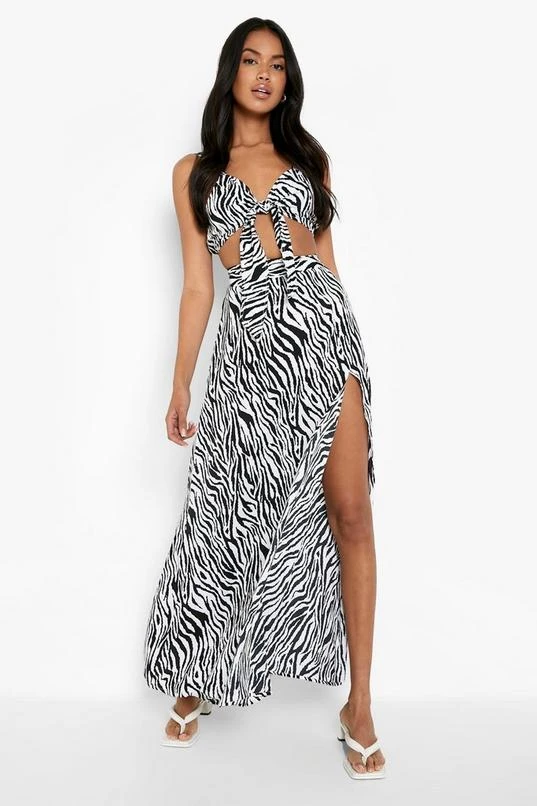 BOOHOO Zebra Print Knot Bralette & Split Maxi Skirt 1 BOOHOO Zebra Print Knot Bralette & Split Maxi Skirt