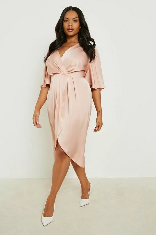BOOHOO Plus Occasion Satin Wrap Midi Dress 1 BOOHOO Plus Occasion Satin Wrap Midi Dress