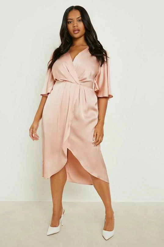 BOOHOO Plus Occasion Satin Wrap Midi Dress 3 BOOHOO Plus Occasion Satin Wrap Midi Dress - Image 3