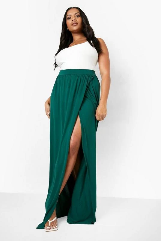 BOOHOO Plus Jersey Knit Wrap Maxi Skirt 1 BOOHOO Plus Jersey Knit Wrap Maxi Skirt