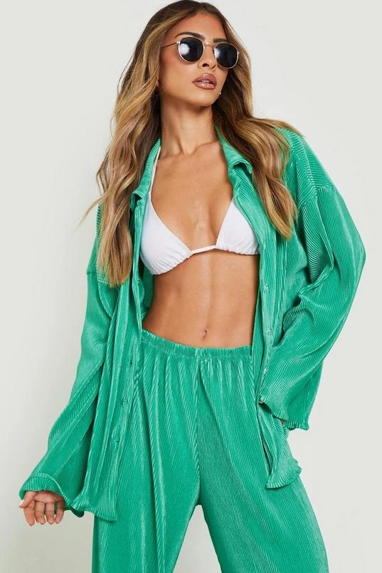 BOOHOO Plisse Button Beach Shirt 1 BOOHOO Plisse Button Beach Shirt