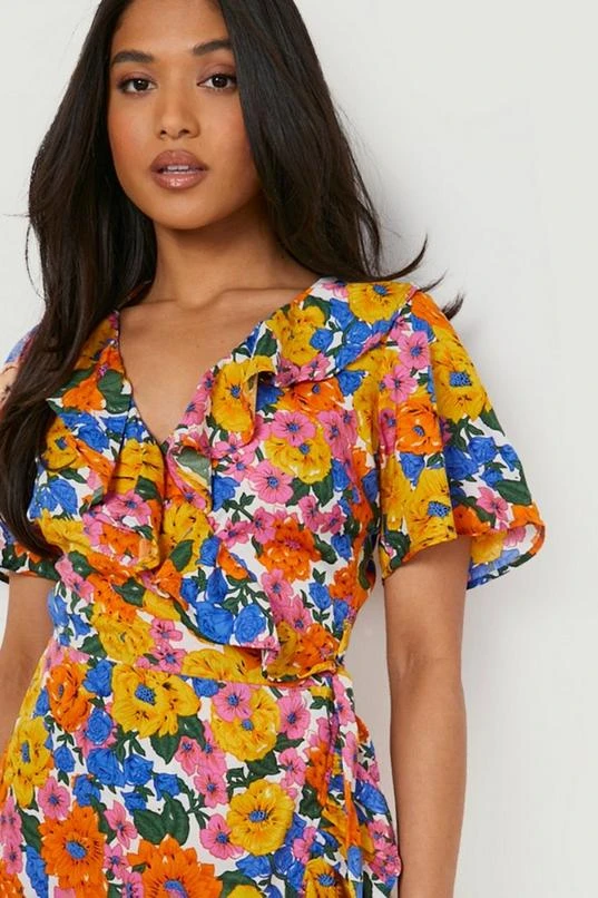 BOOHOO Petite Floral Ruffle Wrap Dress 4 BOOHOO Petite Floral Ruffle Wrap Dress - Image 4