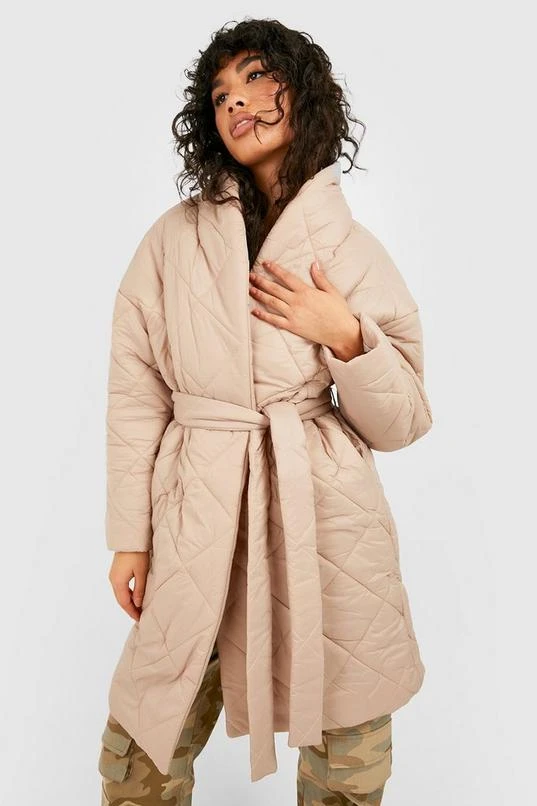 BOOHOO Diamond Quilted Belted Duvet Puffer Jacket 1 BOOHOO Diamond Quilted Belted Duvet Puffer Jacket