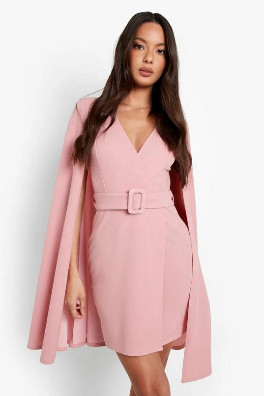 BOOHOO Plunge Cape Detail Belted Blazer Dress 1 BOOHOO Plunge Cape Detail Belted Blazer Dress