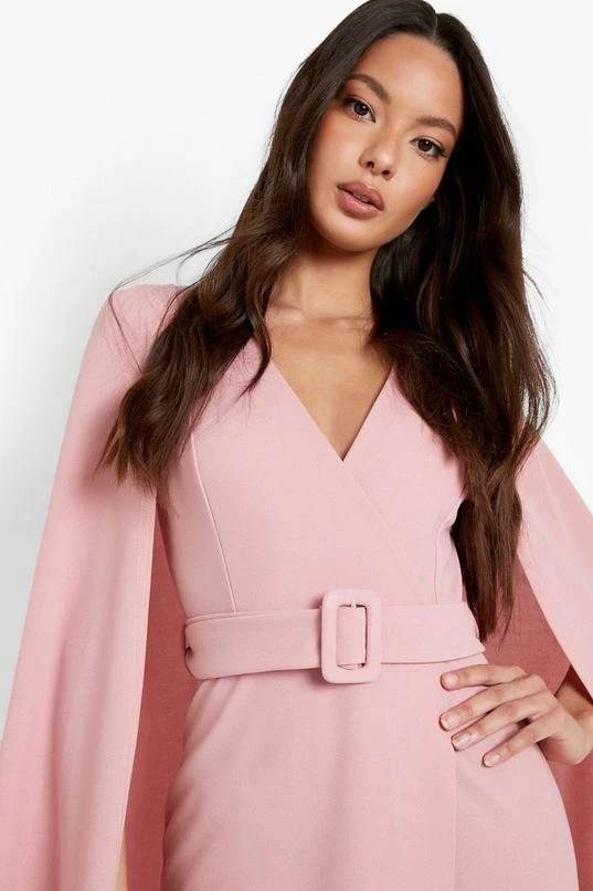 BOOHOO Plunge Cape Detail Belted Blazer Dress 4 BOOHOO Plunge Cape Detail Belted Blazer Dress - Image 4