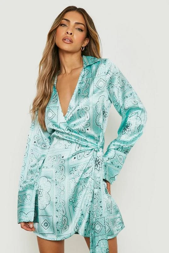 BOOHOO Woven Paisley Print Wrap Shirt Dress 3 BOOHOO Woven Paisley Print Wrap Shirt Dress - Image 3