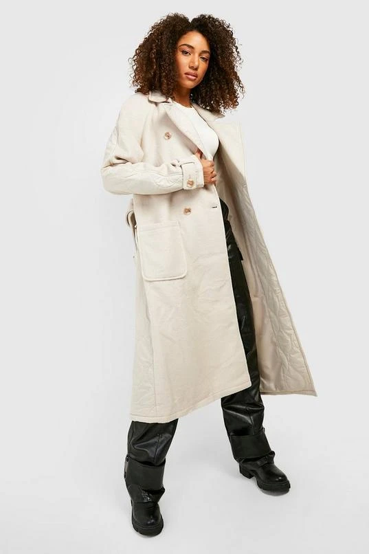 BOOHOO Tall Quilt Detail Wool Look Trench Coat 3 BOOHOO Tall Quilt Detail Wool Look Trench Coat - Image 3