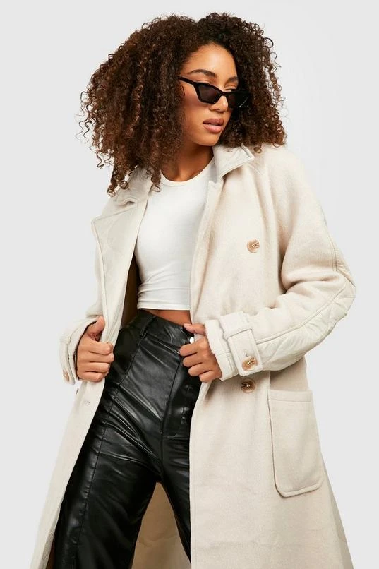 BOOHOO Tall Quilt Detail Wool Look Trench Coat 4 BOOHOO Tall Quilt Detail Wool Look Trench Coat - Image 4