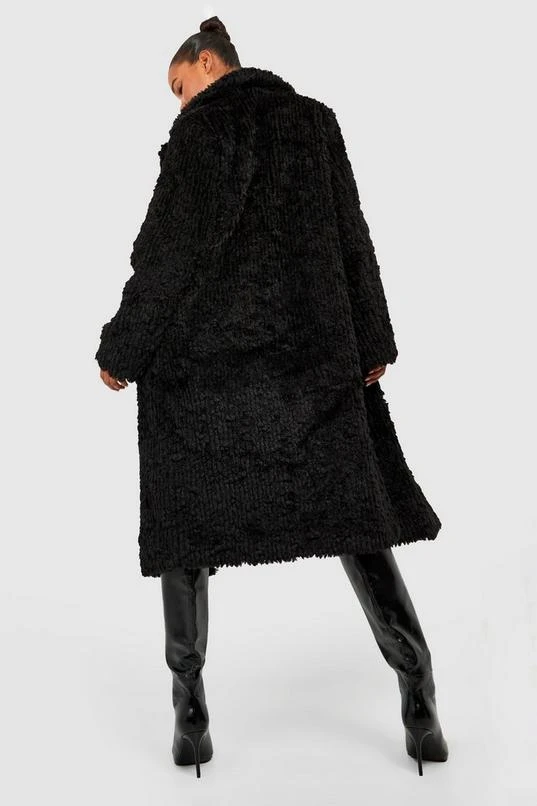 BOOHOO Tall Textured Faux Fur Double Breasted Coat 2 BOOHOO Tall Textured Faux Fur Double Breasted Coat - Image 2