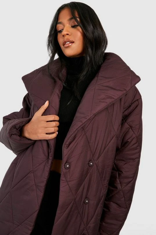 BOOHOO Tall Oversized Collar Diamond Quilt Puffer 3 BOOHOO Tall Oversized Collar Diamond Quilt Puffer - Image 3