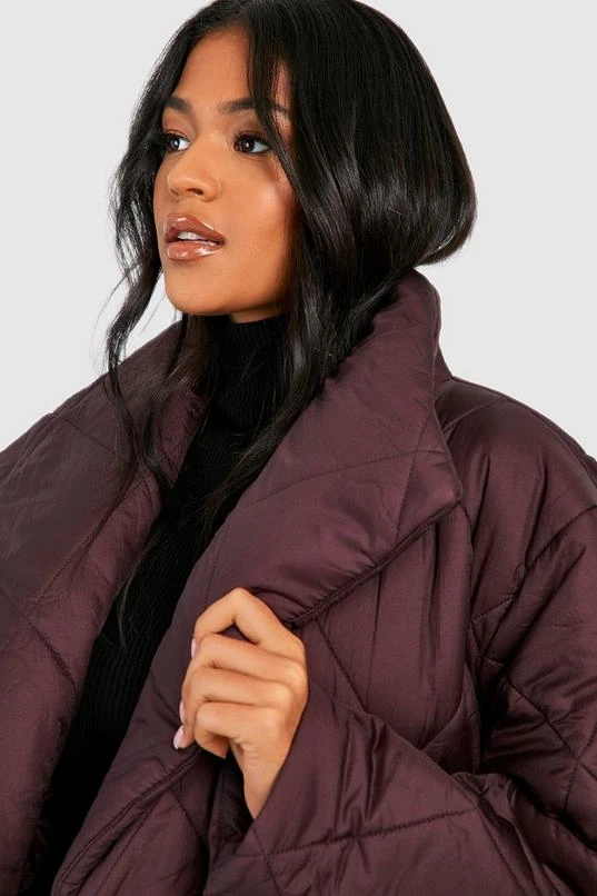 BOOHOO Tall Oversized Collar Diamond Quilt Puffer 4 BOOHOO Tall Oversized Collar Diamond Quilt Puffer - Image 4