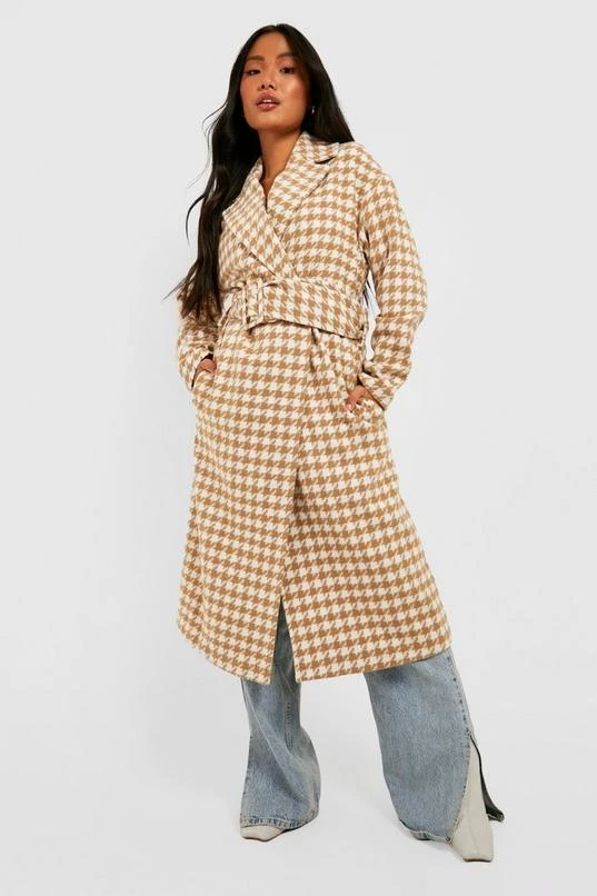 BOOHOO Petite Dogtooth Belted Wool Look Trench 3 BOOHOO Petite Dogtooth Belted Wool Look Trench - Image 3
