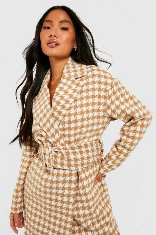 BOOHOO Petite Dogtooth Belted Wool Look Trench 4 BOOHOO Petite Dogtooth Belted Wool Look Trench - Image 4