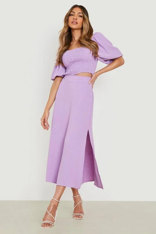 BOOHOO Textured Shirred Crop & Midi Skirt 1 BOOHOO Textured Shirred Crop & Midi Skirt