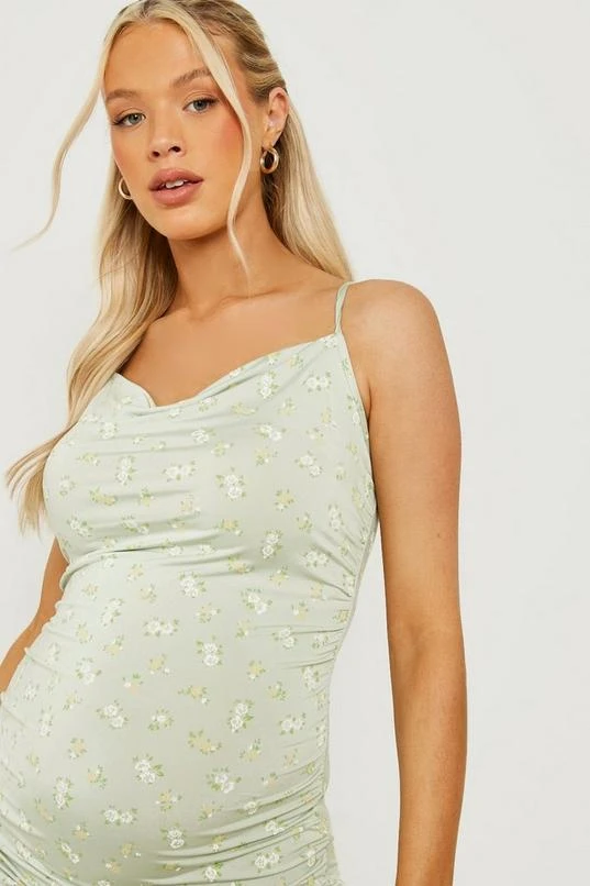 BOOHOO Maternity Floral Cowl Ruched Midi Dress 4 BOOHOO Maternity Floral Cowl Ruched Midi Dress - Image 4