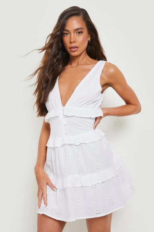 BOOHOO Eyelet Frill Tiered Mini Dress 3 BOOHOO Eyelet Frill Tiered Mini Dress - Image 3