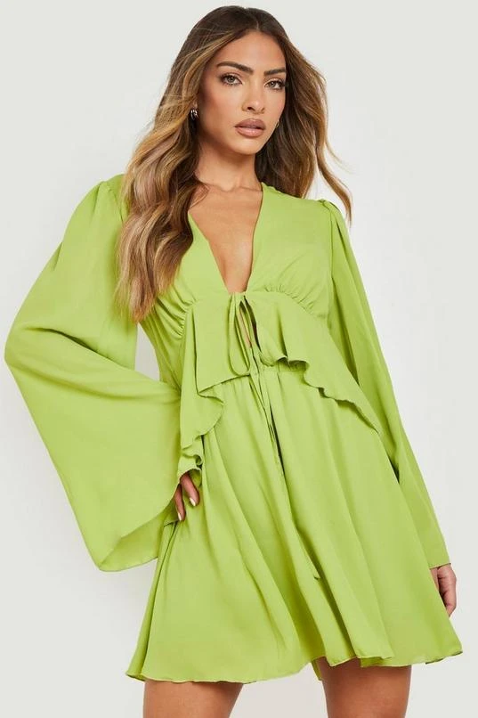 BOOHOO Tie Front Ruffle Blouse & Mini Skirt 1 BOOHOO Tie Front Ruffle Blouse & Mini Skirt