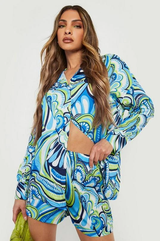 BOOHOO Abstract Print Tie Front Shirt & Shorts 1 BOOHOO Abstract Print Tie Front Shirt & Shorts