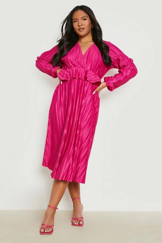 BOOHOO Plus Plisse Ruffle Detail Midi Dress 3 BOOHOO Plus Plisse Ruffle Detail Midi Dress - Image 3