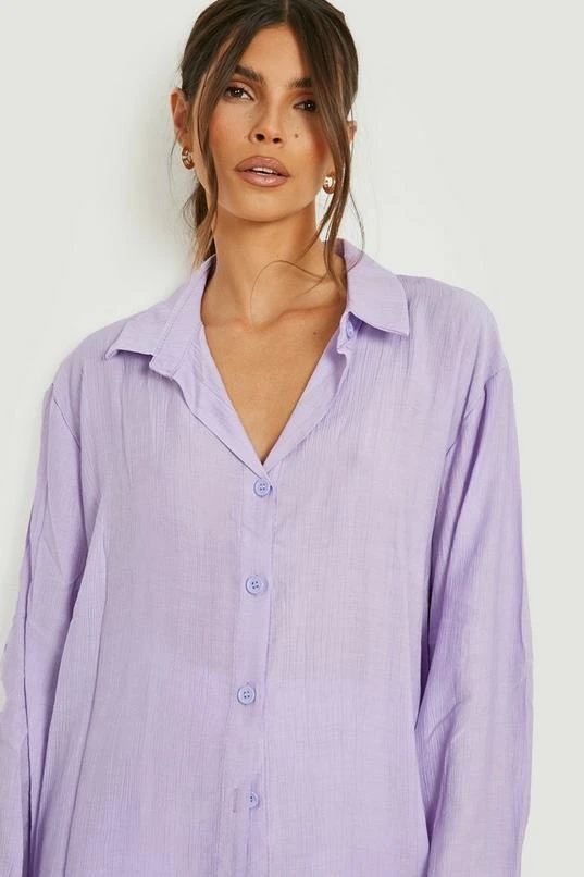 BOOHOO Crinkle Relaxed Fit Linen Look Shirt 4 BOOHOO Crinkle Relaxed Fit Linen Look Shirt - Image 4