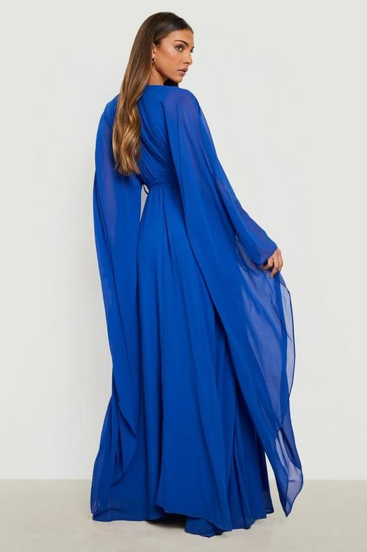 BOOHOO Chiffon Wrap Cape Sleeve Maxi Dress 2 BOOHOO Chiffon Wrap Cape Sleeve Maxi Dress - Image 2
