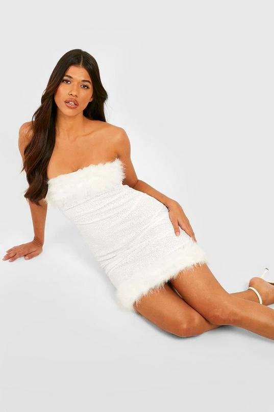 BOOHOO Tall Sequin Feather Detail Bandeau Mini Dress 3 BOOHOO Tall Sequin Feather Detail Bandeau Mini Dress - Image 3
