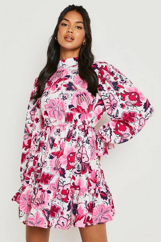 BOOHOO Floral High Neck Open Back Skater Dress 1 BOOHOO Floral High Neck Open Back Skater Dress