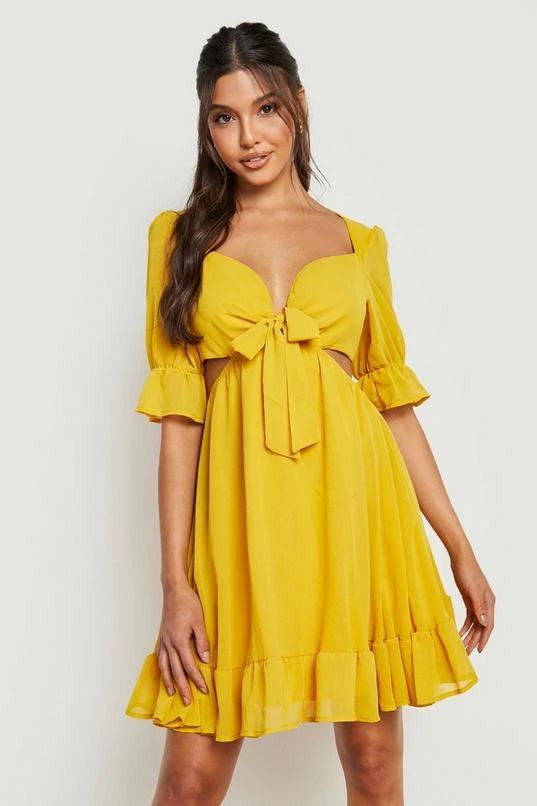 BOOHOO Tie Front Ruffle Hem Skater Dress 3 BOOHOO Tie Front Ruffle Hem Skater Dress - Image 3