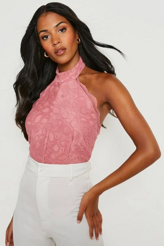 BOOHOO Tall Halter Neck Lace Bodysuit 1 BOOHOO Tall Halter Neck Lace Bodysuit