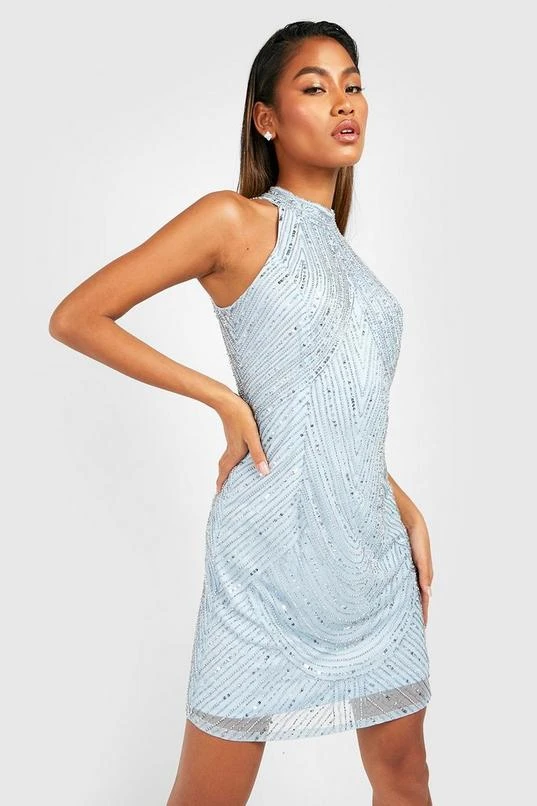 BOOHOO Boutique Hand Beaded Halter Mini Dress 1 1 BOOHOO Boutique Hand Beaded Halter Mini Dress 1
