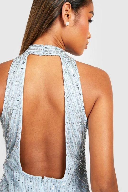 BOOHOO Boutique Hand Beaded Halter Mini Dress 1 3 BOOHOO Boutique Hand Beaded Halter Mini Dress 1 - Image 3