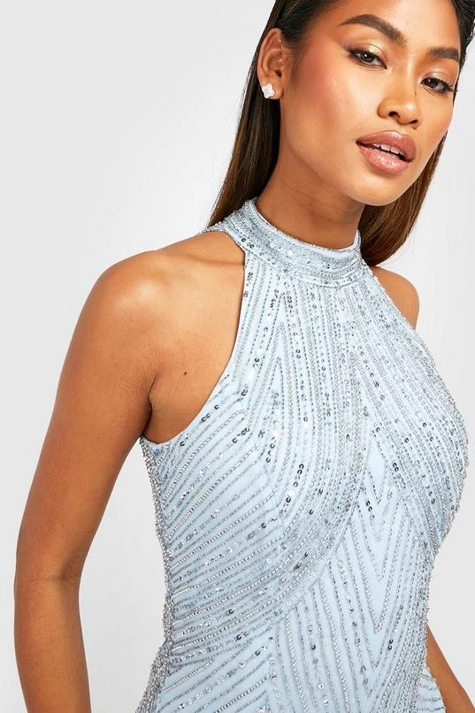 BOOHOO Boutique Hand Beaded Halter Mini Dress 1 4 BOOHOO Boutique Hand Beaded Halter Mini Dress 1 - Image 4