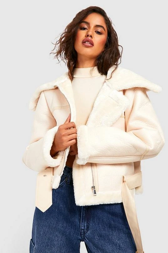 BOOHOO Bonded Faux Fur Pu Aviator 1 BOOHOO Bonded Faux Fur Pu Aviator