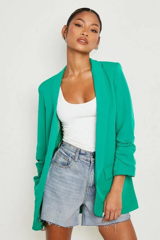 BOOHOO Ruched Sleeve Tailored Blazer 1 BOOHOO Ruched Sleeve Tailored Blazer