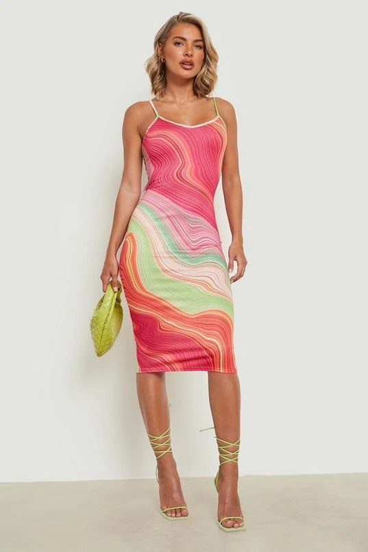 BOOHOO Swirl Tie Back Midi Slip Dress 1 BOOHOO Swirl Tie Back Midi Slip Dress