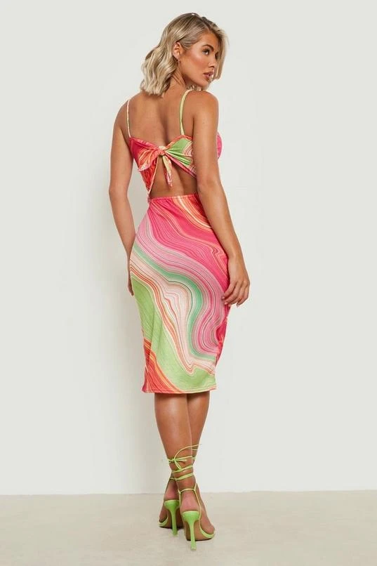BOOHOO Swirl Tie Back Midi Slip Dress 2 BOOHOO Swirl Tie Back Midi Slip Dress - Image 2