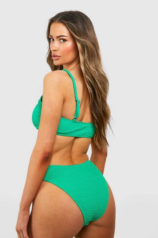 BOOHOO Crinkle Ruched Strappy High Waist Bikini Set 2 BOOHOO Crinkle Ruched Strappy High Waist Bikini Set - Image 2