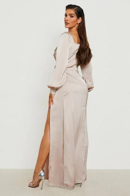 BOOHOO Satin Blouson Sleeve Ruffle Maxi Dress 2 BOOHOO Satin Blouson Sleeve Ruffle Maxi Dress - Image 2