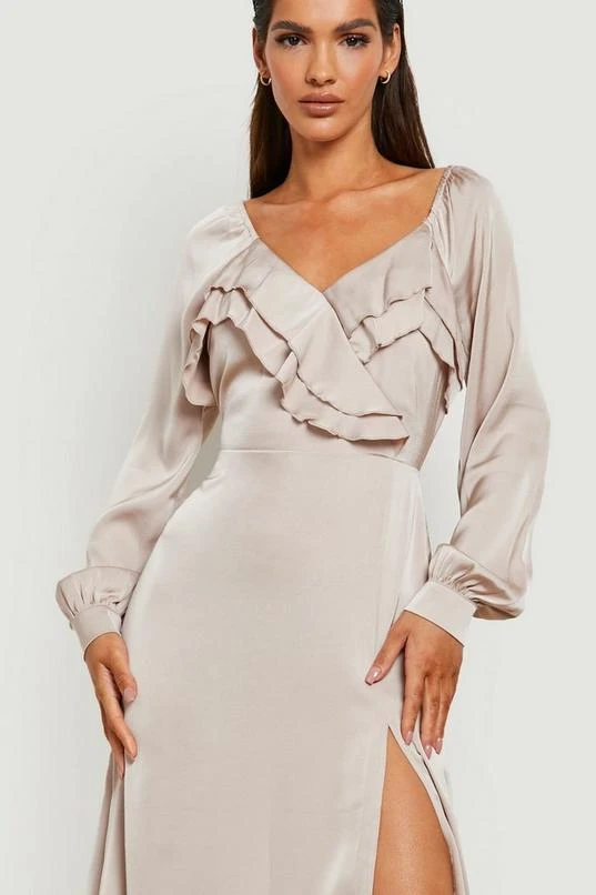 BOOHOO Satin Blouson Sleeve Ruffle Maxi Dress 4 BOOHOO Satin Blouson Sleeve Ruffle Maxi Dress - Image 4
