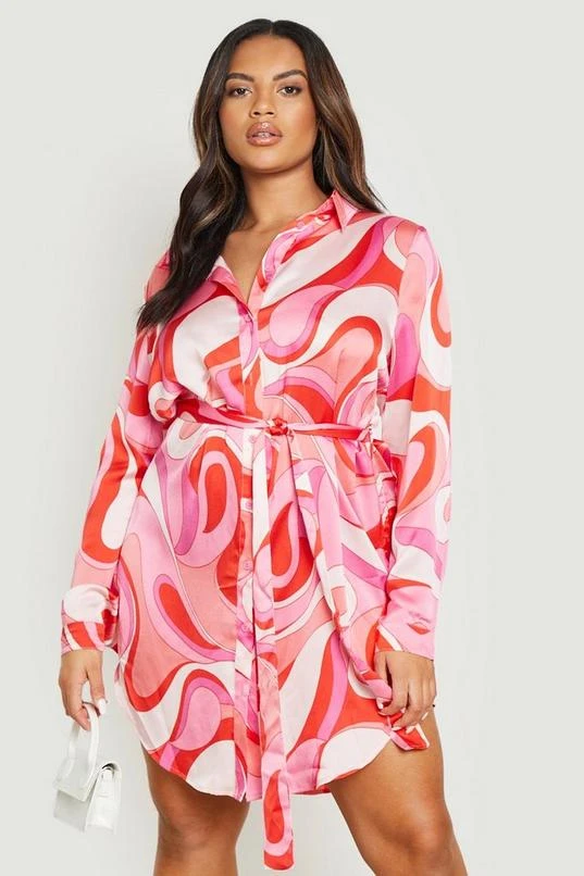 BOOHOO Plus Abstract Printed Shirt Dress 1 BOOHOO Plus Abstract Printed Shirt Dress
